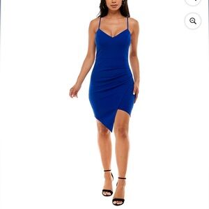 Emerald Sundae Ladies Asymmetric Royal blue Bodycon Dress. NWT Large